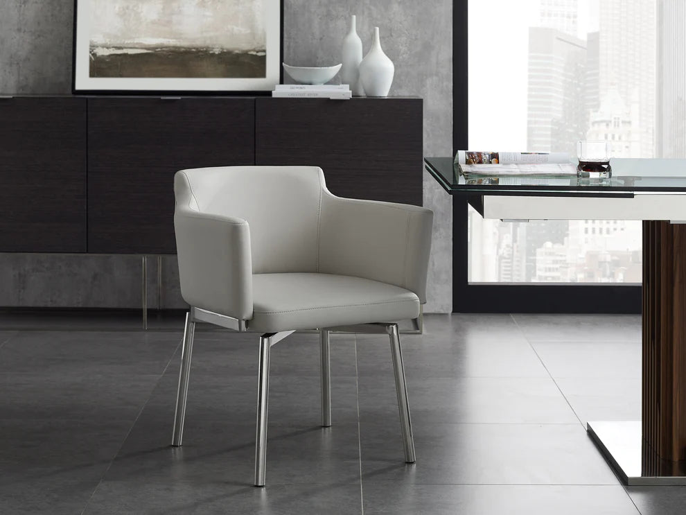 Suzzie Swivel Dining Chair in Taupe Eco-Leather