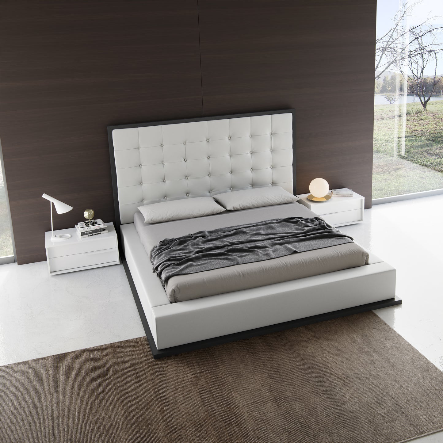 Ludlow Bed in Wenge and White Eco-Leather